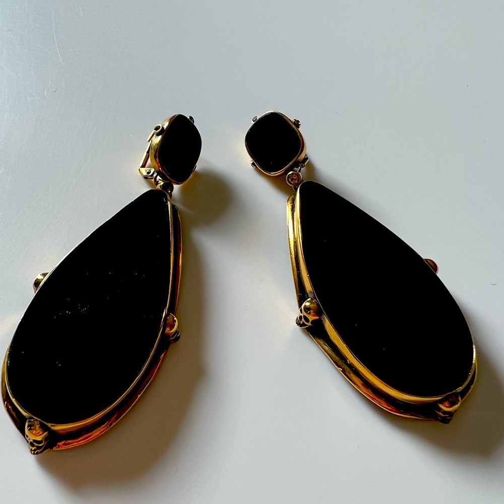 Alexander McQueen black enamel drop earrings. Worn once